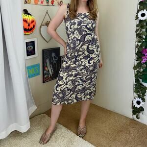 Vintage Y2K Time Out Blue Paisley Midi Dress Size 10